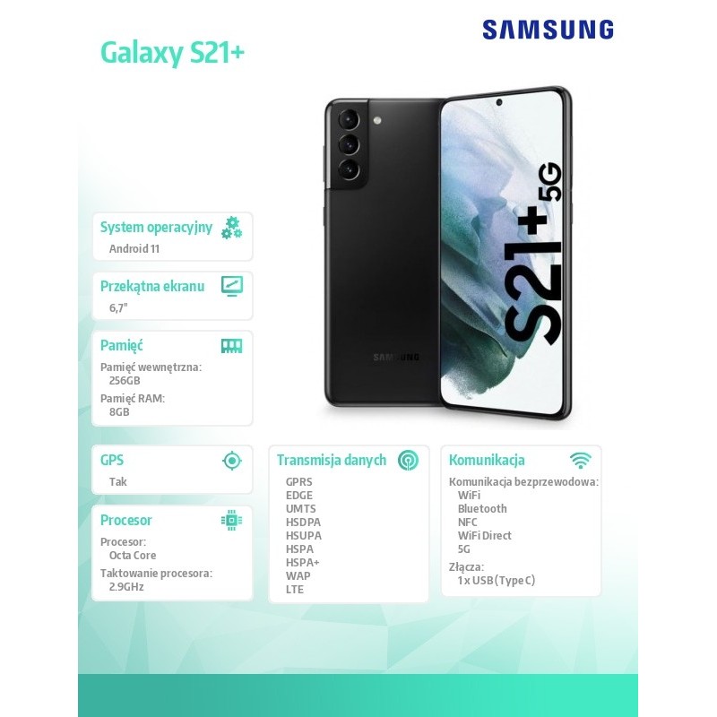 Samsung Smartfon Galaxy S21+ Dual SIM 5G 8|256GB Czarny
