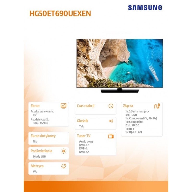 Samsung Telewizor hotelowy 50 cali 50ET690U UHD 3Y (HG50ET690UEXEN)