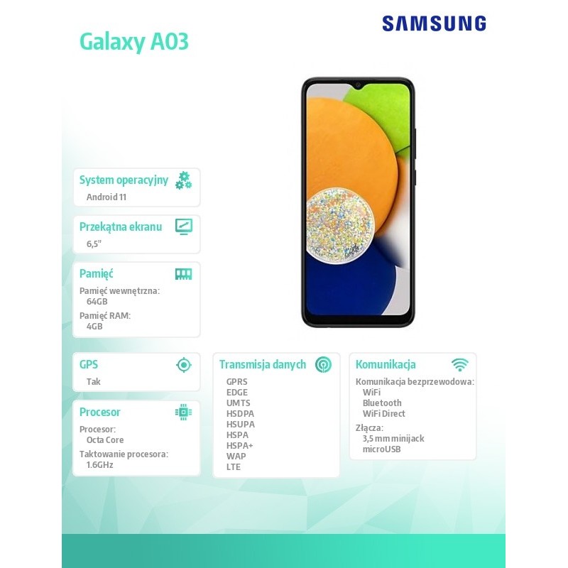 Samsung Smartfon Galaxy A03 DualSIM 4|64 GB czarny