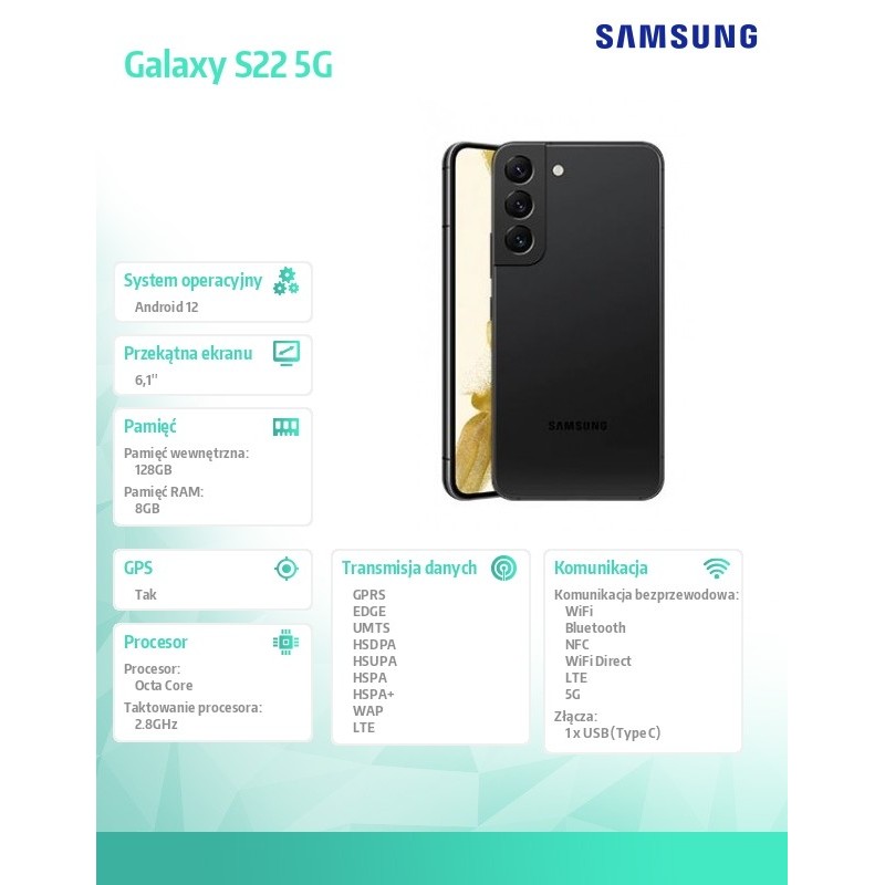 Samsung Smartfon Galaxy S22 5G (8+128GB) Enterprise Editon Czarny
