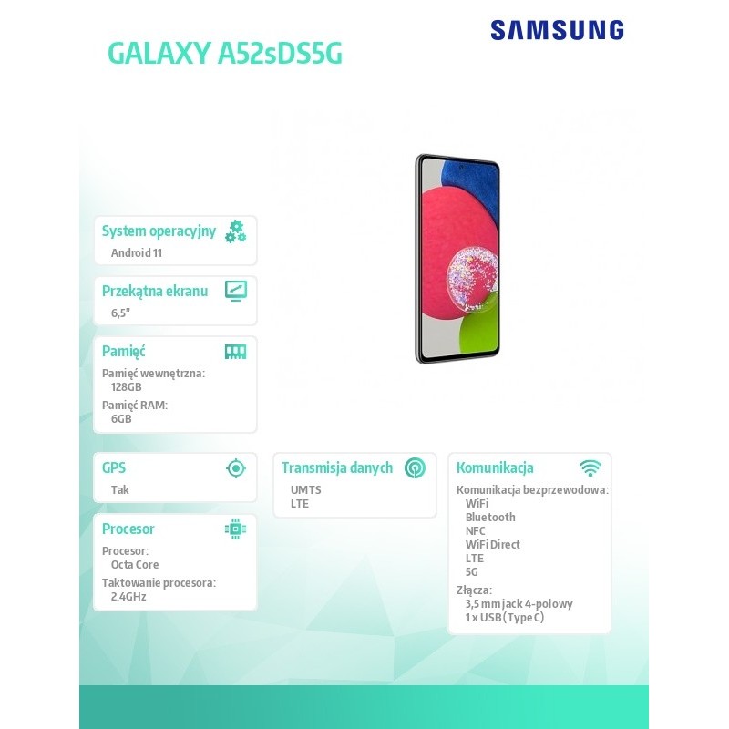 Samsung Smartfon GALAXY A52sDS5G 6|128GB Czarny Enterprise