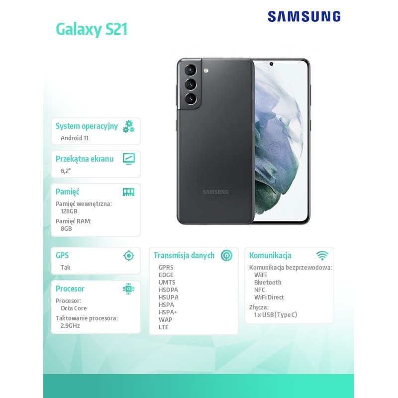 Samsung Smartfon Galaxy S21 DS 5G 8|128GB Szary Enterprise, następca  modelu SMG991BZADEUE