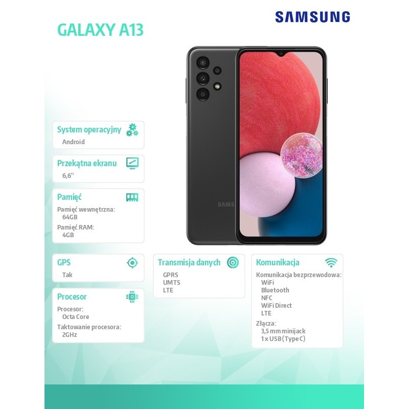 Samsung Smartfon Galaxy A13 DualSIM 4|64GB Czarny