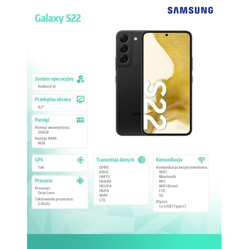 Samsung Smartfon  Galaxy S22 DS 5G 8|256GB Czarny